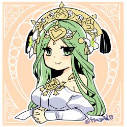 Rule 34 | 1girl, breasts, closed mouth, fire emblem, fire emblem: three houses, green eyes, green hair, hair ornament, headdress, large breasts, long hair, looking at viewer, nintendo, rhea (fire emblem), smile, solo, upper body, yukia (firstaid0)