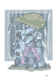 Rule 34 | 4others, aged down, black skin, blue dress, blue footwear, blue shirt, blue shorts, blushing prospector, boots, braid, character request, clothes around waist, colored skin, dismayed hunter, dress, grass, hair flaps, holding, holding leaf, jacket, jacket around waist, leaf, leaf umbrella, long hair, low twin braids, mask, multiple others, purple jacket, rain, shirt, short hair, short twintails, shorts, sitting, sky: children of the light, solid circle eyes, toeless footwear, tomoetatibana, twin braids, twintails, white eyes, white hair