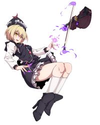Rule 34 | 1girl, absurdres, blonde hair, bow (music), crescent, full body, hat, high heels, highres, instrument, kneehighs, lunasa prismriver, nikka (cryptomeria), revision, shoes, short hair, socks, solo, touhou, transparent background, violin, white socks, yellow eyes