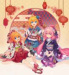 Rule 34 | 3girls, elf, highres, japanese clothes, kimono, looking at viewer, muimi (princess connect!), multiple girls, neneka (princess connect!), pecorine (princess connect!), pointy ears, princess connect!, prkn yb, tagme