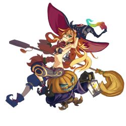 Rule 34 | 1girl, baggy pants, blonde hair, braid, breasts, broom, disgaea, eyeshadow, full body, glv, green eyes, grin, hat, highres, hyakkihei, impossible clothes, jack-o&#039;-lantern, lantern, long hair, majo to hyakkihei, makeup, metallica (majo to hyakkihei), navel, pants, sharp teeth, small breasts, smile, solo, teeth, transparent background, twin braids, very long hair, witch hat, wrist cuffs