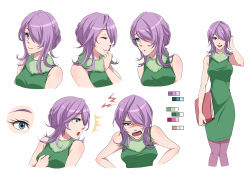 Rule 34 | 1girl, angry, animification, bad id, bad pixiv id, blue eyes, celia mae, character sheet, color guide, hair over one eye, lightning bolt symbol, monsters inc., pantyhose, personification, purple hair, purple pantyhose, runosuke, short hair