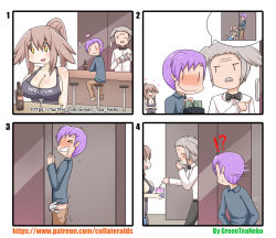 Rule 34 | !?, 1girl, 2boys, 4koma, absurdres, alcohol, bad id, bad pixiv id, banknote, bar (place), beard, blush, bottle, bow, bowtie, breasts, brown hair, brown pants, cleavage, clothes pull, collared shirt, comic, cum, cum in mouth, cup, drinking glass, drooling, facial hair, fellatio, glory hole, greenteaneko, grey hair, grey shirt, heart, hetero, highres, holding, holding money, implied fellatio, large breasts, liquor, money, monster girl, multiple boys, nose blush, oral, original, overalls, pants, pants pull, purple hair, shirt, signature, smile, speech bubble, square 4koma, teeth, wallet, white shirt, wine bottle, wine glass, yaoi, yellow eyes, | |