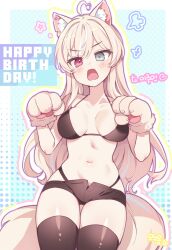 Rule 34 | 1girl, ahoge, animal ear fluff, animal ears, animal hands, bikini, black bikini, black shorts, black thighhighs, blonde hair, blue eyes, blue hair, breasts, cat ears, cat paws, cat tail, cleavage, cowboy shot, fang, gloves, happy birthday, heart, heart ahoge, heterochromia, highres, large breasts, lee jooin, light blue hair, long hair, looking at viewer, mono (mono mon), multicolored hair, navel, open mouth, paw gloves, red eyes, shorts, skin fang, standing, star (symbol), streaked hair, swimsuit, tail, thighhighs, v-lup, virtual youtuber, white hair