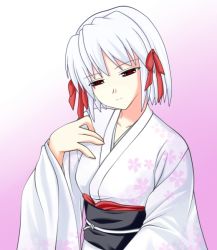 Rule 34 | 1girl, alternate color, japanese clothes, kimono, kof: maximum impact, ninon beart, red eyes, short hair, snk, solo, the king of fighters, white hair