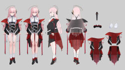 Rule 34 | 1girl, belt, black footwear, black jacket, black shorts, covered navel, grey background, grey eyes, halo, high-waist shorts, high heels, highres, jacket, jacket partially removed, jishenkong jihua, long hair, looking at viewer, micro shorts, multiple halos, multiple views, nemesis (jishenkong jihua), o-ring, o-ring belt, off shoulder, pink hair, red jacket, reference inset, shirt, shoes, short shorts, shorts, simple background, skirt, socks, standing, two-sided fabric, two-sided jacket, virtual youtuber, white belt, white shirt, white socks, whitem (whiteemperor2020)