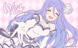 Rule 34 | 1girl, ^ ^, closed eyes, copyright notice, cygames, gloves, hair between eyes, hair ornament, highres, long hair, official art, open mouth, princess connect!, purple hair, reaching, reaching towards viewer, shizuru (princess connect!), solo