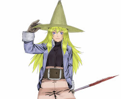 Rule 34 | 1girl, belt, black mage, black mage (fft), black mage (final fantasy), blonde hair, collared jacket, final fantasy, final fantasy tactics, gloves, hat, jacket, lips, muhamado, pants, solo, staff, striped clothes, striped pants, witch hat