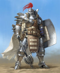 Rule 34 | 1other, absurdres, ambiguous gender, armor, day, full armor, gauntlets, helm, helmet, highres, holding, holding shield, holding weapon, knight, original, outdoors, shield, shoulder armor, shoulder plates, solo, standing, weapon, wint3rfinger