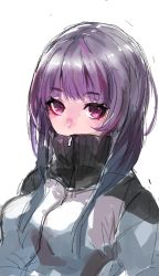 Rule 34 | 1girl, covered mouth, gradient hair, highres, long hair, maido mido, multicolored hair, original, purple eyes, purple hair, simple background, sketch, solo, white background, zipper