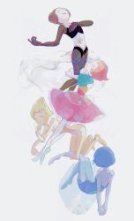 Rule 34 | 4girls, ;), arms behind back, backless outfit, bad id, bad twitter id, ballet slippers, blonde hair, blue hair, blue pearl (steven universe), blue skin, bob cut, colored skin, floating, frills, gem, grey background, grey hair, hand on own chest, highres, leotard, looking at viewer, midriff, multiple girls, one eye closed, own hands clasped, own hands together, pearl (gemstone), pearl (steven universe), see-through, short hair, simple background, smile, spoilers, steven universe, tears, thighhighs, white pearl (steven universe), white skin, yellow legwear, yellow pearl (steven universe), yellow skin
