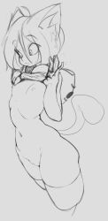 Rule 34 | 1girl, animal ear fluff, animal ears, bob cut, bottomless, cat ears, cat girl, cat tail, cleft of venus, constricted pupils, cowboy shot, cropped legs, emoji, female focus, fir3born, flat chest, grey background, grey theme, greyscale, groin, hair between eyes, hands up, highres, hood, hood down, hooded shrug, lifting own clothes, looking down, monochrome, navel, nipples, original, pussy, short hair, shrug (clothing), sidelocks, simple background, sketch, solo, standing, stomach, tail, thick thighs, thighhighs, thighs, thonk (fir3born), uncensored, wide-eyed