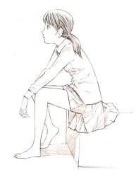 Rule 34 | 1girl, barefoot, monochrome, original, school uniform, sketch, solo, traditional media, yoshitomi akihito