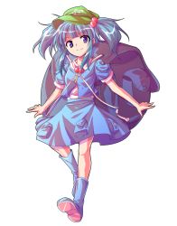 Rule 34 | 1girl, alphes (style), backpack, bag, blue hair, boots, dairi, full body, hair bobbles, hair ornament, hat, kawashiro nitori, key, looking at viewer, parody, purple eyes, short hair, skirt, smile, solo, style parody, touhou, transparent background, twintails, two side up