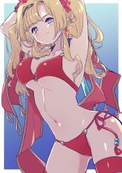 Rule 34 | 1girl, bikini, blonde hair, blue eyes, blush, braid, breasts, cleavage, granblue fantasy, hair intakes, hairband, highres, large breasts, long hair, looking at viewer, navel, open mouth, smile, solo, swimsuit, tian you, twintails, zeta (granblue fantasy), zeta (summer) (granblue fantasy)