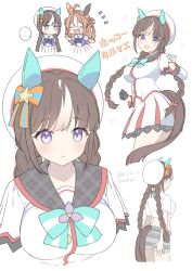 Rule 34 | ..., 2girls, :d, ^ ^, animal ears, ass, beret, black bow, black hair, blue eyes, blue shirt, blush, bow, braid, breasts, brown hair, closed eyes, closed mouth, commentary request, copano rickey (umamusume), crop top, fang, gaze on me! outfit (umamusume), gloves, half gloves, hat, hokko tarumae (umamusume), horse ears, horse girl, horse tail, koruri, layered sleeves, long hair, long sleeves, low twintails, medium breasts, multicolored hair, multiple girls, open mouth, parted lips, pleated skirt, purple eyes, school uniform, shirt, short over long sleeves, short shorts, short sleeves, shorts, skirt, smile, spoken ellipsis, streaked hair, striped clothes, striped shorts, tail, tracen school uniform, twin braids, twintails, umamusume, very long hair, white gloves, white hair, white headwear, white shirt, white skirt