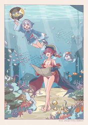 Rule 34 | 2girls, :d, absurdres, anchor, animal hood, arm up, artist name, barefoot, bikini, bloop (gawr gura), blue eyes, blue hair, blush, border, breasts, bubble, chain, clam, clownfish, coin, coral reef, fins, fish, fish tail, floating hair, full body, gawr gura, gem, gold coin, hat, heterochromia, highres, holding, holding map, hololive, hololive english, hood, houshou marine, index finger raised, jacket, large breasts, long hair, looking at another, looking at viewer, looking up, map, medium hair, multicolored hair, multiple girls, off shoulder, onesie, open mouth, pirate hat, pointing, red bikini, red eyes, red hair, saku39 (skb318), school of fish, seaweed, shark hood, shark tail, sharp teeth, ship&#039;s wheel, shoes, sleeves past wrists, smile, sparkle, spoken object, starfish, streaked hair, sunfish, swimming, swimsuit, tail, teeth, tentacles, treasure, treasure chest, treasure map, twintails, twitter username, two-tone hair, underwater, underwater city, virtual youtuber, walking, water, whale, white border, white hair, yellow eyes