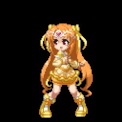 Rule 34 | 10s, 1girl, animated, animated gif, boots, bow, brown hair, child, cure muse, cure muse (yellow), fighting stance, knee boots, long hair, lowres, magical girl, pixel art, precure, red eyes, shirabe ako, solo, suite precure, takoyaki neko-san, transparent background, yellow bow
