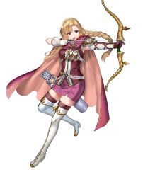 Rule 34 | 1girl, armor, armpits, arrow (projectile), asymmetrical gloves, blonde hair, boots, bow (weapon), braid, cape, elbow gloves, fire emblem, fire emblem: the blazing blade, fire emblem heroes, full body, gloves, highres, holding, holding bow (weapon), holding weapon, long hair, looking away, louise (fire emblem), nintendo, official art, open mouth, purple eyes, purple thighhighs, quiver, ran&#039;ou (tamago no kimi), shoulder armor, skirt, sleeveless, solo, thigh boots, thighhighs, thighhighs under boots, transparent background, uneven gloves, weapon, white footwear, white gloves, zettai ryouiki