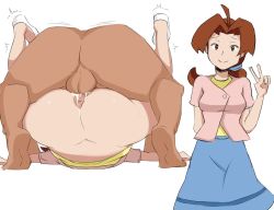 Rule 34 | 1boy, 1girl, anus, ass, breasts, clothed sex, creatures (company), cum, cum in pussy, delia ketchum, dress, game freak, happy sex, hetero, huge ass, legs up, lying, mating press, mature female, missionary, nintendo, no panties, nude, penis, pokemon, pokemon (anime), ponytail, pubic hair, rider 117, sex, shoes, simple background, sketch, smile, spread legs, standing, testicles, trembling, uncensored, underwear, v, vaginal, white background