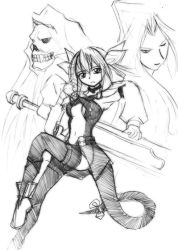 Rule 34 | 1girl, arc system works, asymmetrical wings, boots, choker, dizzy (guilty gear), greyscale, guilty gear, monochrome, necro (guilty gear), ribbon, sitting, sketch, skull, tail, tail ornament, tail ribbon, thighhighs, undine (guilty gear), wings