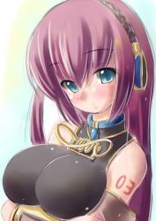 Rule 34 | bare shoulders, blush, breasts, headphones, kourourin, large breasts, long hair, megurine luka, solo, vocaloid