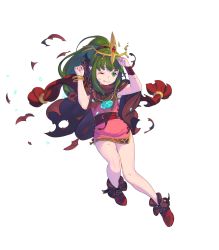 Rule 34 | 1girl, arms up, bracelet, brown footwear, cape, clenched teeth, dress, enkyo yuuichirou, fire emblem, fire emblem: mystery of the emblem, fire emblem heroes, full body, green eyes, green hair, hair ornament, highres, hood, jewelry, nintendo, non-web source, official art, one eye closed, pink dress, pink legwear, pointy ears, ponytail, scar, shiny skin, solo, stone, teeth, thighs, tiara, tiki (fire emblem), tiki (young) (fire emblem), torn cape, torn clothes, transparent background