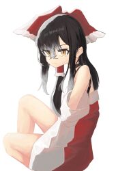 Rule 34 | 1girl, absurdres, black hair, bow, closed mouth, commentary request, cookie (touhou), detached sleeves, dress, expressionless, eyes visible through hair, feet out of frame, frilled bow, frilled tube top, frills, gradient hair, grey hair, hair between eyes, hair bow, hakurei reimu, highres, long hair, looking at viewer, multicolored hair, red bow, red dress, simple background, sleeveless, sleeveless dress, solo, touhou, tube top, white background, white sleeves, whiterolo, yellow eyes, yuyusu (cookie)