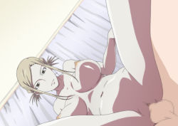 Rule 34 | 10s, 1girl, awashima seri, black eyes, blonde hair, breasts, censored, curtains, girl on top, k-project, kyabakurabakufu, large breasts, legs, looking down, navel, nipples, nude, penis, pussy, reverse cowgirl position, sex, sex from behind, sitting, sitting on person, smile, straddling, testicles, thighs, vaginal