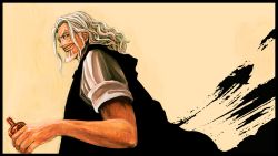 Rule 34 | 1boy, bad id, bad pixiv id, beard, bottle, facial hair, glasses, long hair, looking back, male focus, old, old man, one piece, silvers rayleigh, smile, solo, tsuyomaru