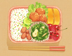 Rule 34 | bento, cherry, chopsticks, commentary request, cucumber, cucumber slice, food, food focus, fruit, no humans, original, pastry, pood1e, rice, vegetable