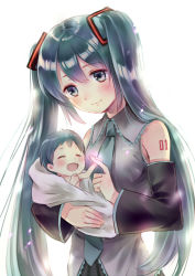 Rule 34 | baby, bad id, bad pixiv id, blush, detached sleeves, green eyes, green hair, hanekoto, hatsune miku, long hair, necktie, smile, twintails, very long hair, vocaloid