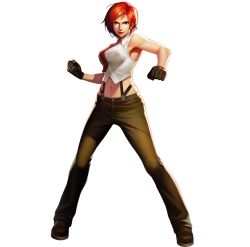 Rule 34 | 1girl, breasts, gloves, green pants, midriff, navel, official art, pants, red hair, snk, solo, the king of fighters, vanessa (kof)