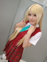 Rule 34 | blonde hair, cosplay, kneehighs, mahou sensei negima!, mio (cosplayer), photo (medium), school uniform, serafuku, socks, yukihiro ayaka