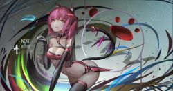 Rule 34 | 1girl, all fours, animal ears, black gloves, black thighhighs, breasts, capelet, cat ears, cat tail, cleavage, collar, elbow gloves, gloves, highres, horns, looking at viewer, medium breasts, navel, original, pink eyes, pink hair, see-through, short hair, short twintails, smile, solo, tail, thighhighs, twintails, wangchuan de quanyan