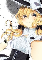 Rule 34 | :3, alternate hairstyle, bad id, bad pixiv id, blonde hair, breasts, commentary, hat, highres, kirisame marisa, looking at viewer, medium breasts, miri (miri0xl), reaching, reaching towards viewer, selfie, smile, solo, touhou, twintails, twintails day, underbust, wavy hair, witch hat, yellow eyes
