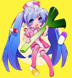 Rule 34 | 1girl, :d, absurdly long hair, anniversary, aqua eyes, aqua hair, artist name, artist request, bad id, bad pixiv id, birthday, blue eyes, blue hair, boots, breasts, buttons, chibi, collared shirt, dress, dress shirt, female focus, food, frilled thighhighs, frills, full body, happy birthday, hat, hatsune miku, holding, holding food, holding spring onion, holding vegetable, koiiro byoutou (vocaloid), long hair, long twintails, looking at viewer, matching hair/eyes, mini person, minigirl, nurse, nurse cap, open mouth, parted lips, pill, pink footwear, pink shirt, pink skirt, pink thighhighs, prophet chu, prophet heart, shirt, shoes, short sleeves, skirt, small breasts, smile, solo, spring onion, thighhighs, twintails, vegetable, very long hair, vocaloid