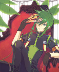 Rule 34 | 00s, 1boy, bad id, bad pixiv id, chair, enk, green eyes, green hair, male focus, mask, matching hair/eyes, plant, sitting, solo, sync (tales), tales of (series), tales of the abyss