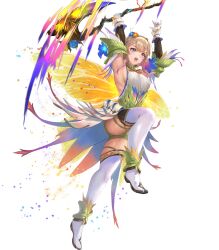 Rule 34 | 1girl, attack, axe, boots, breasts, butterfly wings, detached sleeves, dress, fairy, fairy wings, female focus, fire emblem, fire emblem heroes, flower, gloves, hair flower, hair ornament, highres, holding, holding axe, insect wings, knee up, medium breasts, nintendo, non-web source, official alternate costume, official art, open mouth, peony (cherished dream) (fire emblem), peony (fire emblem), plant hair, sideboob, skindentation, solo, teeth, thigh boots, thighhighs, thighs, upper teeth only, v-shaped eyebrows, white gloves, white thighhighs, wings, yellow dress
