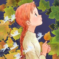 Rule 34 | 1girl, anne of green gables, anne shirley, braid, freckles, from side, green eyes, leaf, long hair, looking up, lowres, nippon animation, oekaki, orange hair, profile, sakai yume, solo, world masterpiece theater