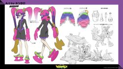 Rule 34 | 1girl, akikan (kantaro), alolan form, alolan muk, black jumpsuit, bucket, canister, character sheet, colored eyelashes, controller, creatures (company), crossed legs, elbow gloves, flask, from behind, full body, game freak, gen 1 pokemon, gen 4 pokemon, gen 5 pokemon, gen 7 pokemon, gen 8 pokemon, gloves, goggles, goggles on head, gradient jacket, green footwear, hatsune miku, highres, holding, holding bucket, holding controller, holding laptop, holding poke ball, jacket, unworn jacket, jumpsuit, laptop, magnezone, mechanization, multicolored eyes, multicolored hair, nintendo, official art, open clothes, open jacket, pikachu, pink footwear, pink gloves, poison miku (project voltage), poke ball, pokemon, project voltage, purple trim, round-bottom flask, rubber gloves, see-through footwear, short jumpsuit, sitting, toxtricity, trubbish, vocaloid, walking