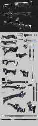 Rule 34 | absurdres, black background, chinese commentary, chinese text, concept art, grey background, gun, highres, multiple views, no humans, official art, punishing: gray raven, rifle, scope, simplified chinese text, weapon, weapon focus, wu lun wujin