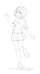 Rule 34 | 1girl, full body, glasses, greyscale, monochrome, original, short hair, sketch, skirt, solo, standing, standing on one leg, traditional media, yoshitomi akihito