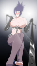 Rule 34 | 1girl, barefoot, bdsm, bondage, bound, breasts, dominatrix, fishnet thighhighs, fishnets, grin, highres, large breasts, leash, looking at viewer, mitarashi anko, naruto (series), naughty face, nipples, pov, purple hair, shoulder gloves, smile, smirk, solo, source request, stiky finkaz, tagme, thighhighs, whip