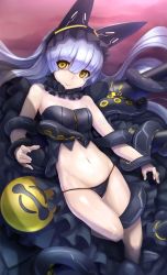 Rule 34 | 1girl, azur lane, bare shoulders, breasts, closed mouth, hair between eyes, highres, long hair, looking at viewer, navel, observer alpha (azur lane), shitoni (donkatsu), silver hair, siren (azur lane), small breasts, smile, solo, tentacles, thighs, very long hair, yellow eyes