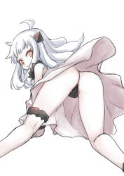 Rule 34 | 10s, 1girl, abyssal ship, ahoge, ass, black panties, chestnut mouth, from behind, garyou, kantai collection, long hair, looking at viewer, northern ocean princess, open mouth, pale skin, panties, red eyes, solo, thong, underwear, white hair