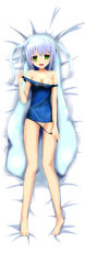 Rule 34 | 1girl, :d, absurdres, bed, bed sheet, blue hair, blush, breasts, cleavage, clothes pull, dakimakura (medium), fang, from above, full body, green eyes, highres, long hair, looking at viewer, lying, nipple slip, nipples, on back, on bed, one-piece swimsuit, one-piece swimsuit pull, open mouth, original, school swimsuit, school swimsuit flap, smile, solo, swimsuit, very long hair, water, wet, yuzuyu (hyui)