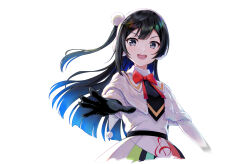 Rule 34 | 1girl, absurdres, black gloves, black hair, blue hair, colorful dreams! colorful smiles! (love live!), commentary, gloves, grey eyes, highres, long hair, looking at viewer, love live!, love live! nijigasaki high school idol club, multicolored hair, one side up, setsu (qjsj1993aa), sidelocks, smile, solo, two-tone hair, upper body, white background, yuki setsuna (love live!)
