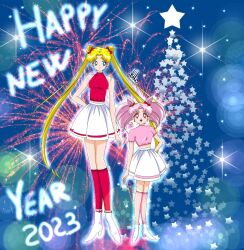 Rule 34 | 2girls, anello81, bishoujo senshi sailor moon, chibi usa, happy new year, highres, multiple girls, new year, tagme, tsukino usagi
