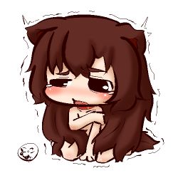 Rule 34 | 1girl, animal ears, bad id, bad twitter id, blush, brown hair, chibi, covering privates, covering breasts, fang, imaizumi kagerou, inunoko., leash, long hair, lowres, nude, signature, touhou, trembling, wolf ears